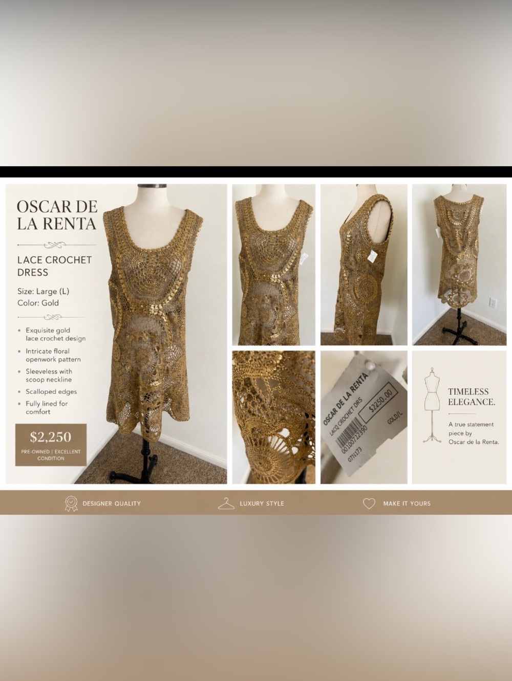 Oscar de la Renta called lame hand, crocheted dress size large